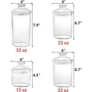 DEAYOU 4 Pack Clear Plastic Apothecary Jars, Plastic Storage Jar Canister with Airtight Lid, Cotton Qtip Holder Bathroom, Candy Cookie Container Organizer for Bath Salt, Vanity,33 Oz/23 Oz/13 Oz