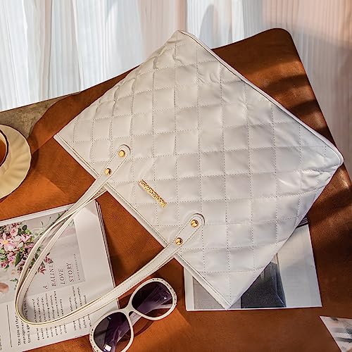 Montana West Quilted Handbag for Women Leather Tote Shoulder Bag Large Fashion Satchel Hobo Purse MWC-084WT