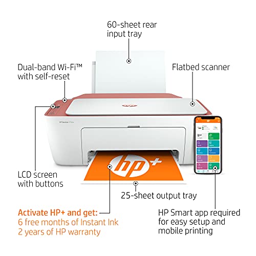 HP DeskJet 2742 Series All-in-One Color Inkjet Printer I Print Copy Scan I Wireless USB Connectivity I Mobile Printing I Up to 4800 x 1200 DPI Up to 7 ISO PPM I Cinnamon + Printer Cable