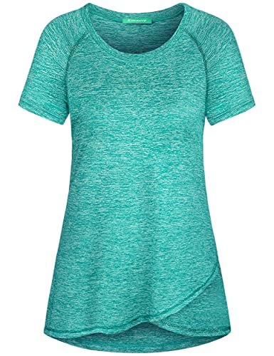 Kimmery Womens Workout Tops for Women Short Sleeve Shirts for Women Summer Tops for Women 2023 Yoga Tops Athletic Tops Light Green Shirt L