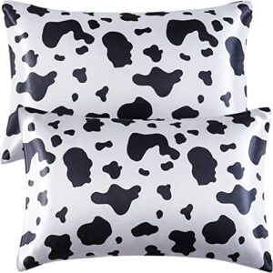 nttspring satin pillowcase for hair and skin,king size pillow cases 2,silky cow print pillow cases set of 2 soft&cozy silk satin pillow cases for women 2 pack with envelope closure(20x36,cow)