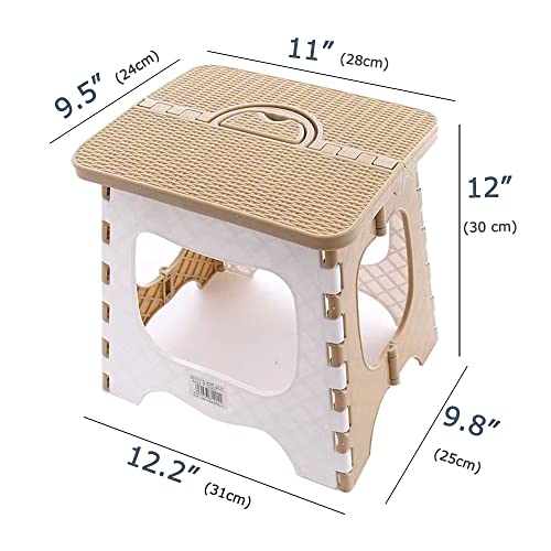 QSYW Folding Step Stool Compact Plastic Foldable Step Stool Holds Up to 300 lbs,12 inches,30cm,Non-Slip(Brown) 1PCS