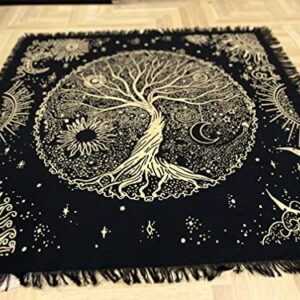 Indian Consigners Tree of Life Altar Cloth Tapestry Tablecloth Celtic Trees Ritual Spiritual Cloth for Sacred Places, Cotton Square Tarot Table Cover 18 by 18 Sacred Cloth