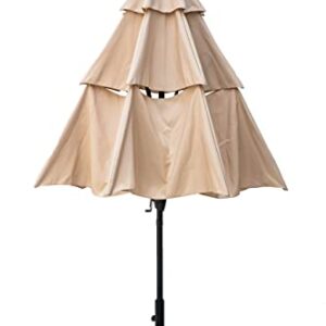 PUPZO 10FT 3 Tiers Sunbrella Patio Solar 32 LED Lighted Umbrella Outdoor with 8 Ribs (KHAKI)