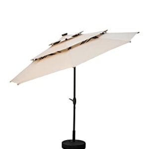 PUPZO 10FT 3 Tiers Sunbrella Patio Solar 32 LED Lighted Umbrella Outdoor with 8 Ribs (KHAKI)