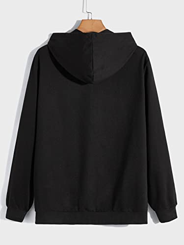 SheIn Men's Graphic Long Sleeve Hoodies Zip Up Drawstring Hooded Sweatshirt Jacket Black S