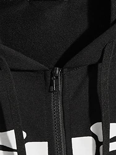 SheIn Men's Graphic Long Sleeve Hoodies Zip Up Drawstring Hooded Sweatshirt Jacket Black S