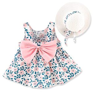 PATPAT Toddler Baby Girl Clothes Floral Print Bowknot Sleeveless Cute Baby Girl Dress Set 3-6 Months 2PC