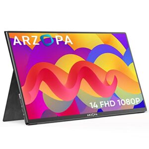arzopa portable monitor, 14.0" ultra slim portable laptop monitor fhd 1080p external display with dual speakers second screen for laptop pc phone xbox ps4/5 switch-a1 gamut slim