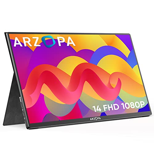 ARZOPA Portable Monitor, 14.0" Ultra Slim Portable Laptop Monitor FHD 1080P External Display with Dual Speakers Second Screen for Laptop PC Phone Xbox PS4/5 Switch-A1 GAMUT Slim