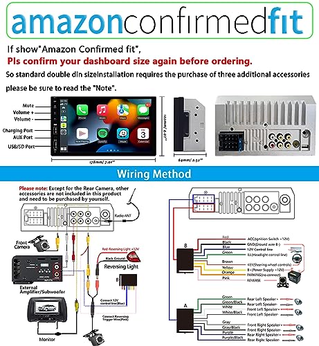 Double Din Car Stereo Compatible with Apple Carplay&Android Auto, 7inch Full HD Capacitive Touchscreen Car Stereo Double Din Radio with Bluetooth, Camera, Mirror Link, FM Radio, 2 USB/TF/AUX/Subwoofer