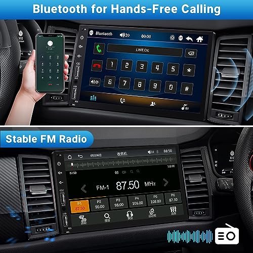 Double Din Car Stereo Compatible with Apple Carplay&Android Auto, 7inch Full HD Capacitive Touchscreen Car Stereo Double Din Radio with Bluetooth, Camera, Mirror Link, FM Radio, 2 USB/TF/AUX/Subwoofer