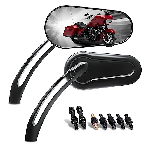 MZS Motorcycle Mirrors, Universal 8MM 10MM Bolts Handlebar Rear View Side mirror Black Compatible with Touring Cruiser Spostster Bobber Chopper Cafe Racer Tracker Street Naked Road Bike