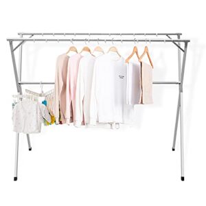 TORIBIO Clothes Drying Rack, 59 Inch Retractable Laundry Drying Rack Folding Indoor Outdoor, Length Adjustable Saves Space Heavy Duty Stainless Steel Clothing Drying Rack with Windproof Hooks