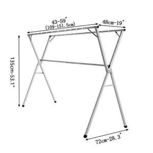 TORIBIO Clothes Drying Rack, 59 Inch Retractable Laundry Drying Rack Folding Indoor Outdoor, Length Adjustable Saves Space Heavy Duty Stainless Steel Clothing Drying Rack with Windproof Hooks