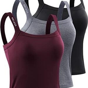 NELEUS Women's 3 Pack Compression Athletic Tank Top with Bra,8088,Black/Grey/red,Medium