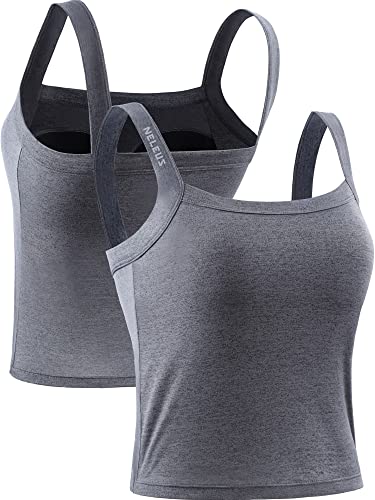 NELEUS Women's 3 Pack Compression Athletic Tank Top with Bra,8088,Black/Grey/red,Medium