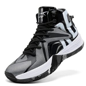 ashion little big youth kids basketball shoes boys high-top sneakers girls outdoor sports shoes black silver,4 big kid