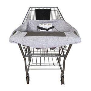 boppy compact shopping cart cover, antibacterial treated, gray heathered with storage pouch, easy-on stretch fabric for single and wide shopping carts, highchairs and playground swings, 6-48 months