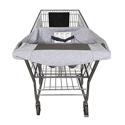 Boppy Compact Shopping Cart Cover, Antibacterial Treated, Gray Heathered with Storage Pouch, Easy-on Stretch Fabric for Single and Wide Shopping Carts, Highchairs and Playground Swings, 6-48 Months