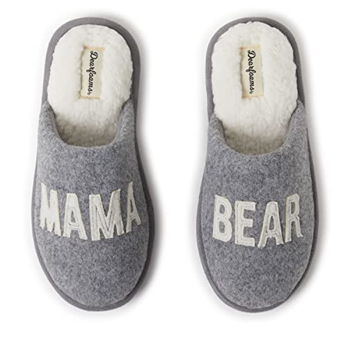 Dearfoams Women's Mama Bear Slipper, Light Heather Grey, 11-12