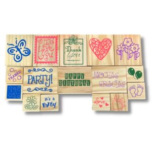 back bay play 16 pieces decorative wooden rubber stamp set for diy card making, craft, diary and craft scrapbooking