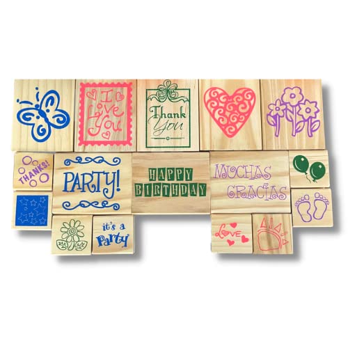 Back Bay Play 16 Pieces Decorative Wooden Rubber Stamp Set for DIY Card Making, Craft, Diary and Craft Scrapbooking