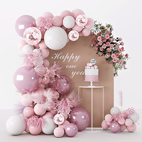 Pink White Balloons Garland Arch Kit 104 PCS Metallic Pink Gold Confetti Latex Balloons for Baby Girl Shower Birthday Wedding Anniversary Bachelorette Party Decorations