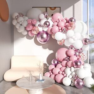 Pink White Balloons Garland Arch Kit 104 PCS Metallic Pink Gold Confetti Latex Balloons for Baby Girl Shower Birthday Wedding Anniversary Bachelorette Party Decorations