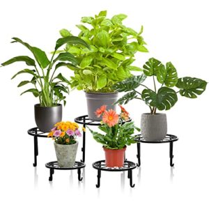 tosnail 5 pack metal plant stands for indoor and outdoor planters stand flower pots holder beverage dispenser stand pumpkin short stand for floor and tabletop decoration - assorted 5 sizes