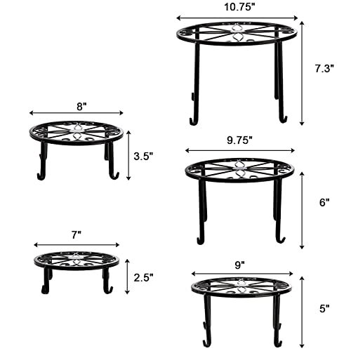Tosnail 5 Pack Metal Plant Stands for Indoor and Outdoor Planters Stand Flower Pots Holder Beverage Dispenser Stand Pumpkin Short Stand for Floor and Tabletop Decoration - Assorted 5 Sizes