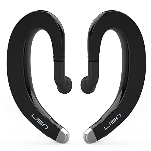 LISN Ear-Hook Bluetooth Headphones, True Wireless Open Ear Bluetooth Headsets with Mic, Ultra-Light Painless Bluetooth Earpieces 8-10 Hrs Playtime for Cell Phone (TWS-Black)