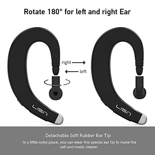 LISN Ear-Hook Bluetooth Headphones, True Wireless Open Ear Bluetooth Headsets with Mic, Ultra-Light Painless Bluetooth Earpieces 8-10 Hrs Playtime for Cell Phone (TWS-Black)