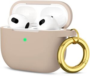 gmuda for airpods 3 case, protective silicone cover with keychain, compatible with airpods 3rd generation case(2021), front led visible (tan)