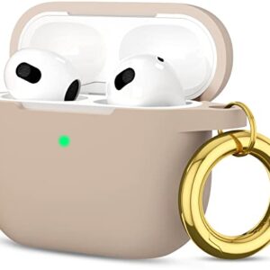 GMUDA for AirPods 3 Case, Protective Silicone Cover with Keychain, Compatible with AirPods 3rd Generation Case(2021), Front LED Visible (Tan)