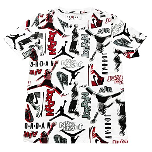 Jordan Boy's Throwback All Over Print Short Sleeve Tee (Big Kids) White/Black LG (14-16 Big Kid)