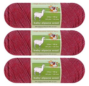 3-pack baby alpaca yarn wool blend crochet and knitting worsted weight sunny cat premium brand (neon purple)