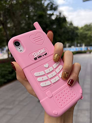 Filaco Pink Silicon Case Compatible with iPhone XR 6.1inch, 3D Cute Pink Retro Phone Case, Soft Protective Cover for Women Girls
