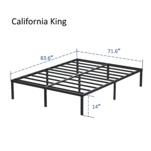 Maenizi California King Bed Frames No Box Spring Needed, 14 Inch Heavy Duty Metal Platform Support Up to 3000 lbs with Steel Slat, Easy Assembly, Noise Free, Black