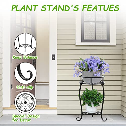 YENGOTH Potted Plant Stand 2 Tier Metal Flower Pot Stand Anti-Rust Heavy Duty Plant Holder Shelf for Home Indoor Outdoor