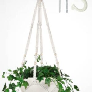 Shineloha 43 Inches Macrame Plant Hanger Large for up to 12 inch Pot | Extra Long + Hook | No Tassel, Cotton Rope Hanging Plant Holder with Swag Hook, NO Plant/Pot Included (White)…