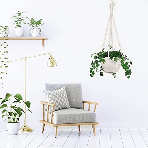 Shineloha 43 Inches Macrame Plant Hanger Large for up to 12 inch Pot | Extra Long + Hook | No Tassel, Cotton Rope Hanging Plant Holder with Swag Hook, NO Plant/Pot Included (White)…