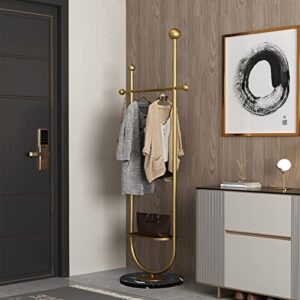 FJANKUI Metal Coat Rack Standing, Modern Floor Freestanding Coat Hanger Rack with Marble Base and Shelves, for Bedroom, Living room, Hallway, Entryway, Office and Shop (Gold)