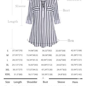 Bulotus 3/4 Sleeve Shirts for Women Plus Size, Ladies Tops and Blouses Casual Summer Fall V Neck Long Tunics to Wear with Leggings Business Casual, Stripe, X-Large