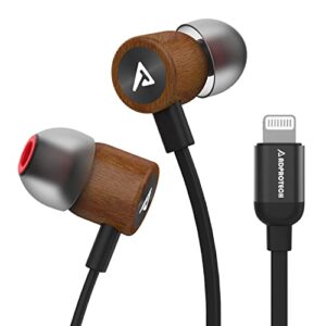 adprotech lightning headphones wired earbuds wood mfi certified earphones in-ear magnetic headset with microphone and volume controller compatible iphone 14 13 12 11 pro max iphone xs max xr black