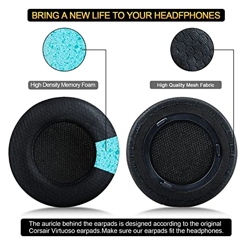 Upgraded Replacement Ear Pads Cushion for Corsair Virtuoso RGB Wireless SE XT Gaming Headset, Premium Fabric, Softer Memory Foam, Added Thickness (Fabric Black)