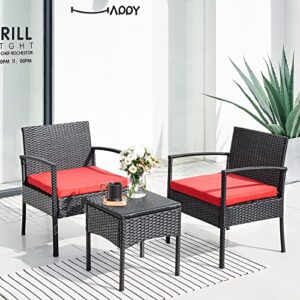 MOOWIND Balcony Furniture Front Porch Bistro Set 3 Piece Outdoor Small Patio Chairs Conversation Set Rattan Wicker for Backyard Pool Garden Lawn