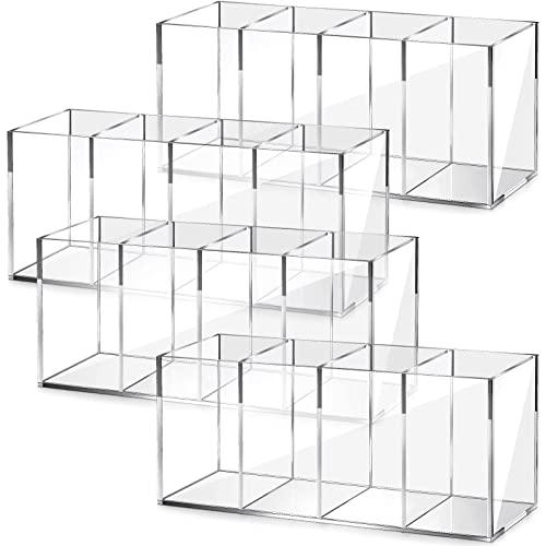 Pajean 4 Pack Acrylic Pen Pencil Holder 4 Compartments Clear Pencil Pen Holder Organizer Acrylic Makeup Brush Holder Acrylic Pencil Organizer Cup for Office Home Supplies Desk Accessories