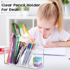 Pajean 4 Pack Acrylic Pen Pencil Holder 4 Compartments Clear Pencil Pen Holder Organizer Acrylic Makeup Brush Holder Acrylic Pencil Organizer Cup for Office Home Supplies Desk Accessories