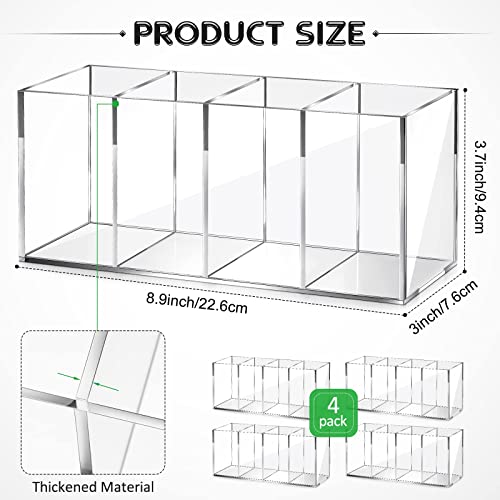 Pajean 4 Pack Acrylic Pen Pencil Holder 4 Compartments Clear Pencil Pen Holder Organizer Acrylic Makeup Brush Holder Acrylic Pencil Organizer Cup for Office Home Supplies Desk Accessories